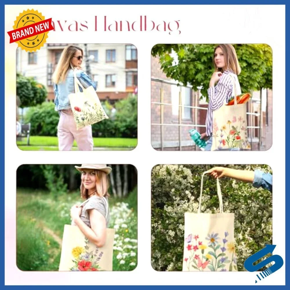 Canvas Tote Bags Set Reusable Grocery Shopping Beach Travel Boho